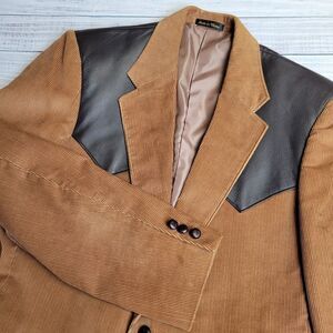 Circle S Blazer Jacket Mens 40 R Brown Corduroy Black Buttons Black Accents